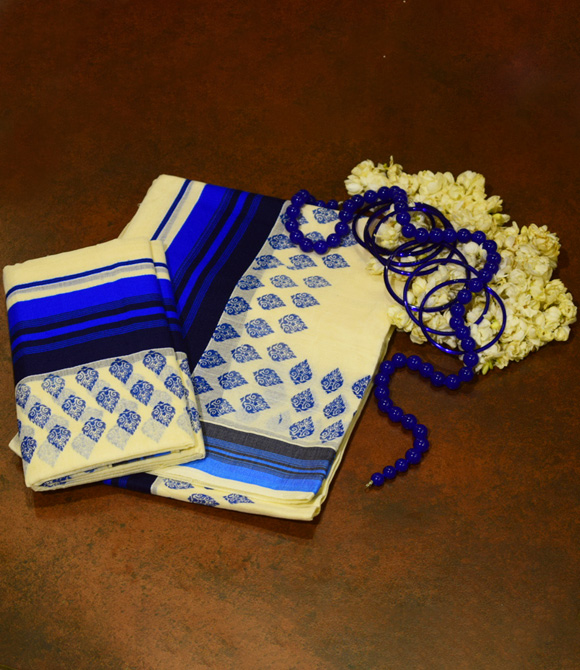 Deep blue pattern set mundu