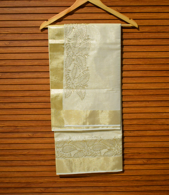 Golden thread work saree