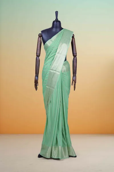 Pista Green Semi Chiffon Saree
