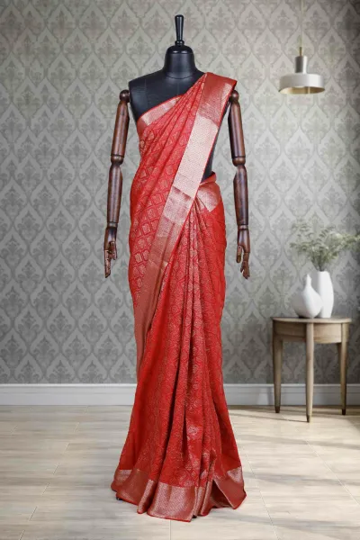 Chilly Red Chiffon Saree