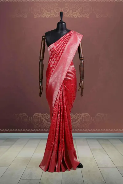 Tomato Red Silk Kancheepuram Saree
