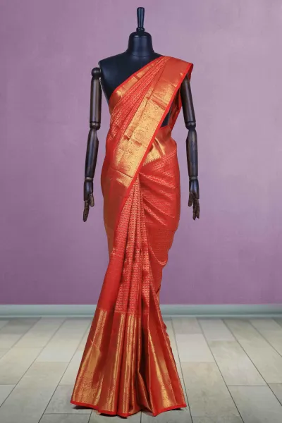 Chilly Red Silk Kancheepuram Saree