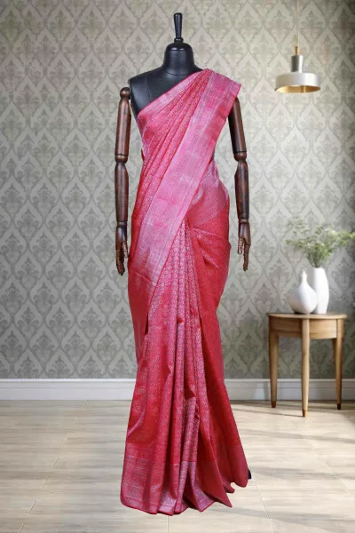 Reddish Pink Silk Kancheepuram Saree
