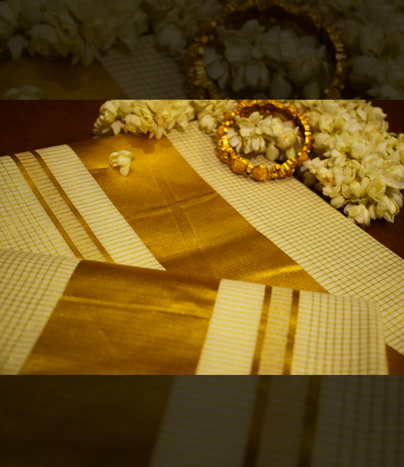 Golden check set mundu