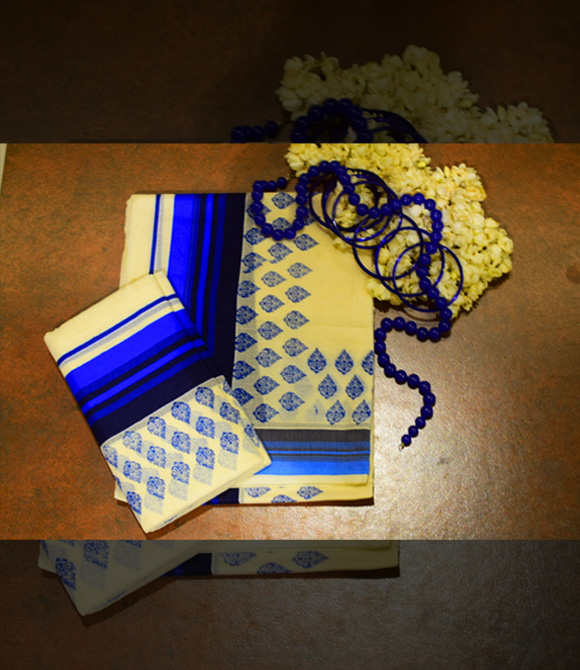 Deep blue pattern set mundu