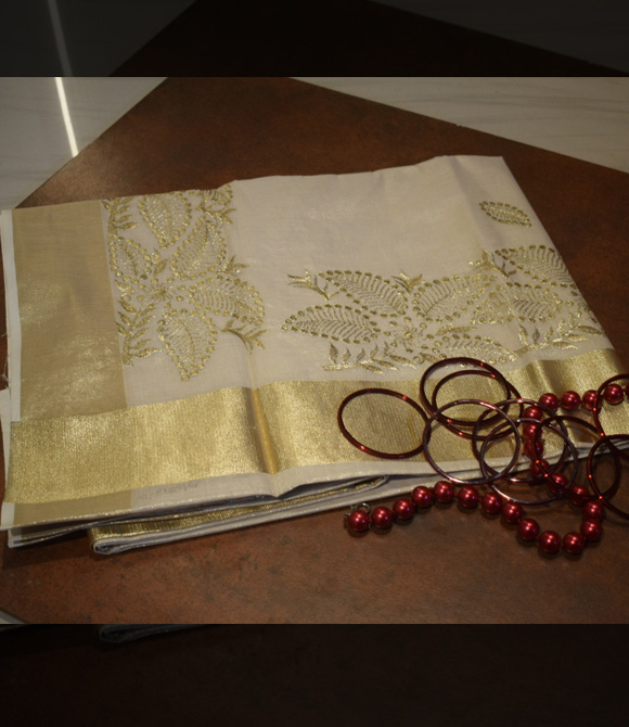 Golden thread work saree